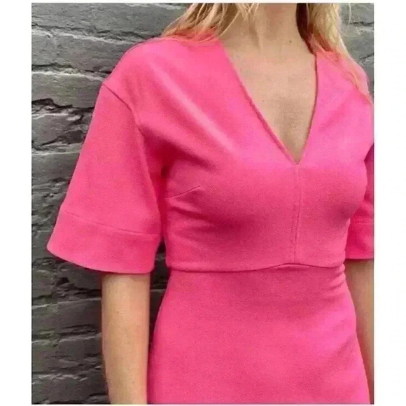 New Ganni Stretch Suiting A-Line Minidress in Shocking Pink Sixe 36/4 - Picture 5 of 13